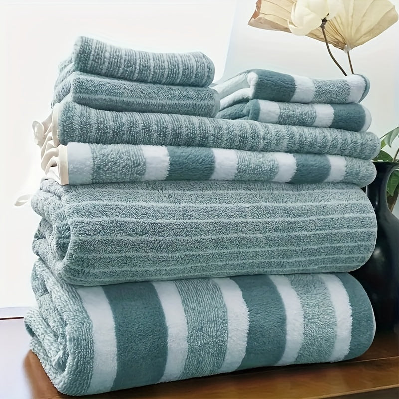 8-Piece Striped Bath Towel Set with Face, Hand, and Bath Towels for Hotel, Travel, Fitness, Yoga