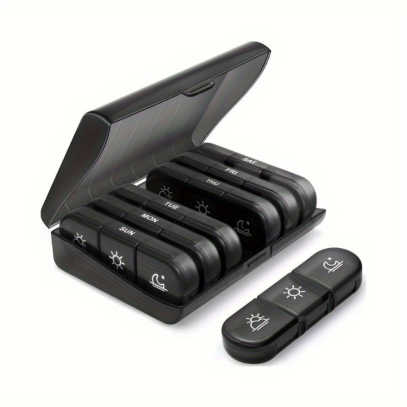 Organizador de pastillas de plástico unisex de 7 días, 14 compartimentos, fácil de presionar, arcoíris