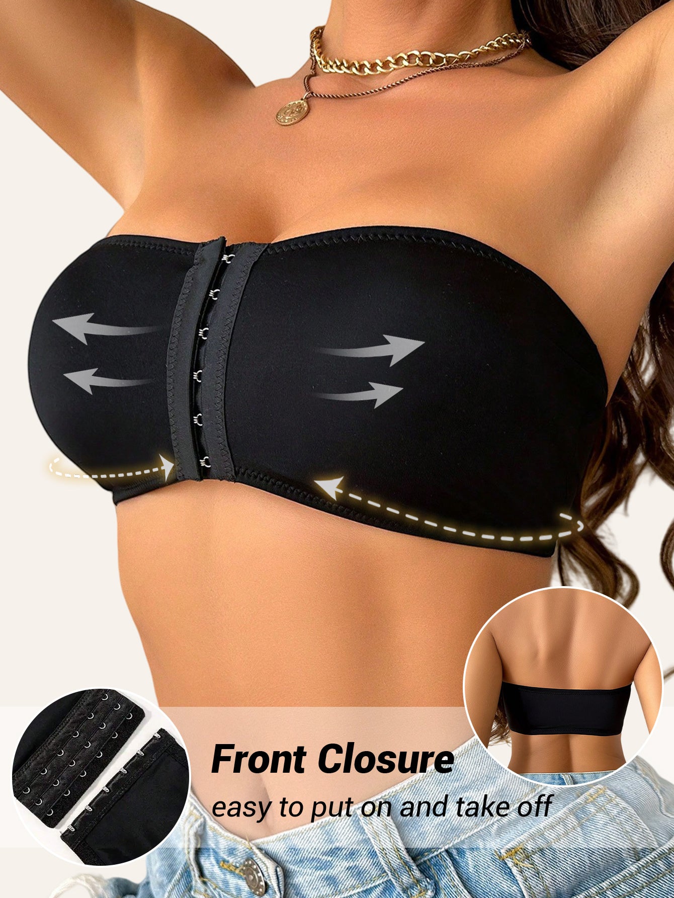 Women's Black Off-Shoulder Wireless T-Shirt Bra with Removable Pads for Daily Wear