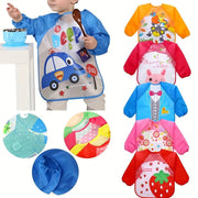 Baby Waterproof Bib for Kids Reversible Cartoon Design Long Sleeve Feeding Smock