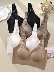 Women's Wire-Free Bras 4-Pack Seamless Soft Support Comfortable Black Beige White