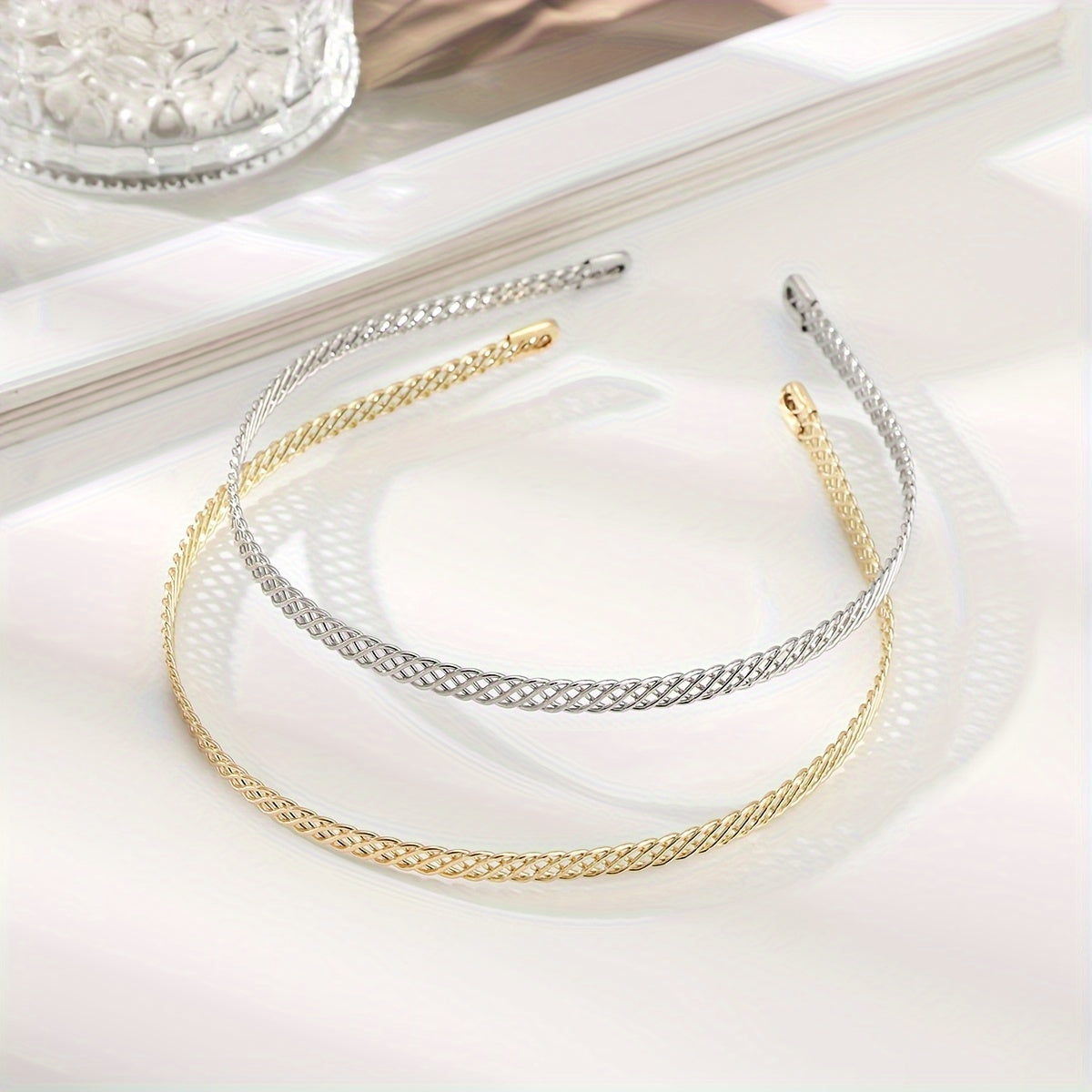 Summer Gold Grid Headband Shiny Hair Accessory European American Fashion