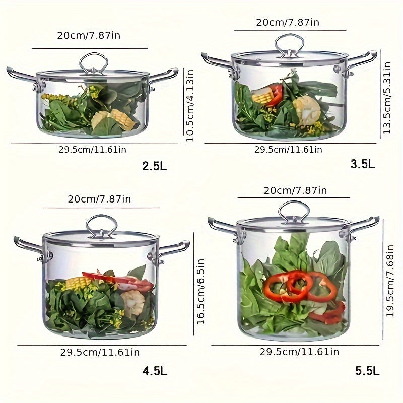 Set of High Borosilicate Glass Cookware with Soup and Stew Pots Heat Resistant