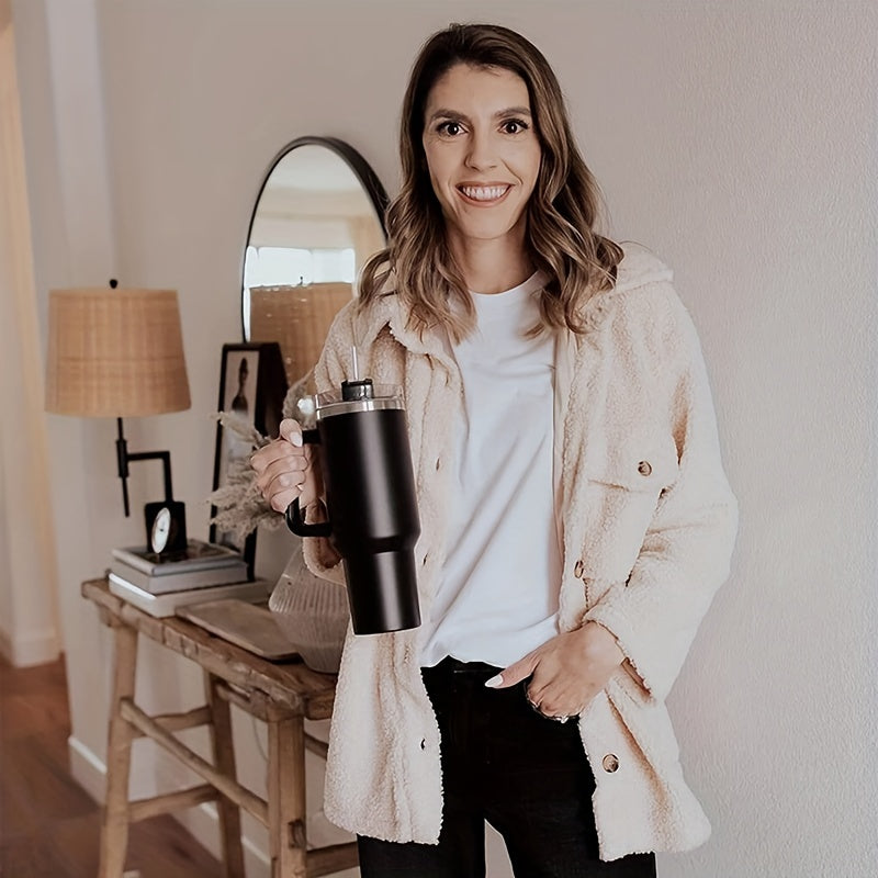 40oz Stainless Steel Travel Mug with Straw Double Wall Insulation and Handle