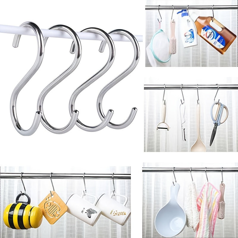 10 Stainless Steel S-Shaped Hooks for Bathroom and Household Use in a Bag