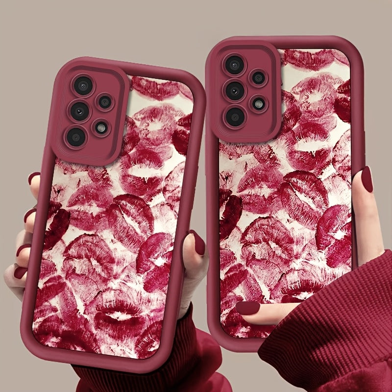 Retro Red Lip Print TPU Phone Case for Samsung Galaxy Models Anti-Dust Fashionable Gift