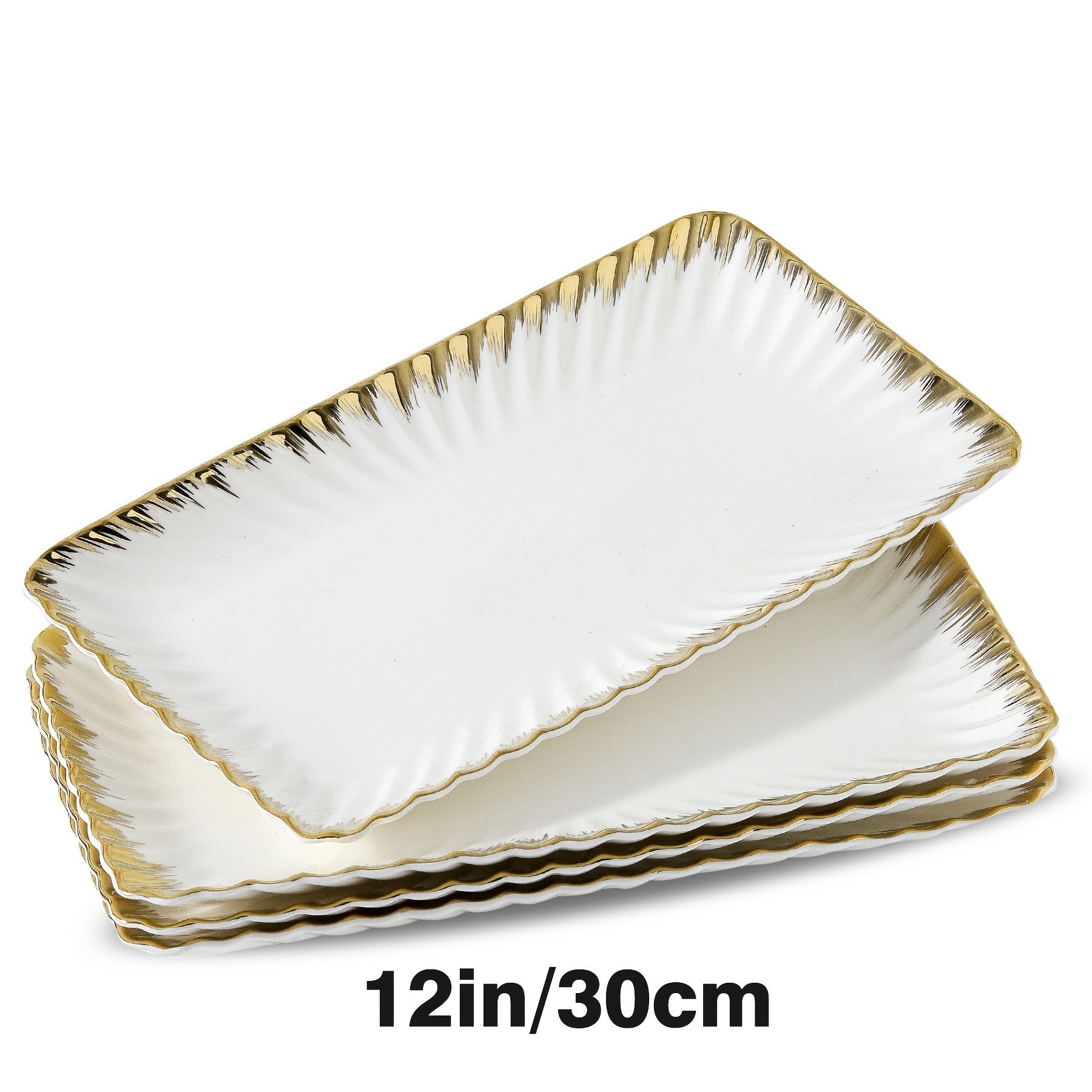 Set of 4 Ceramic Dinner Plates with Gold Rim for Pasta Salads and Desserts Dishwasher Safe Home and Restaurant Use