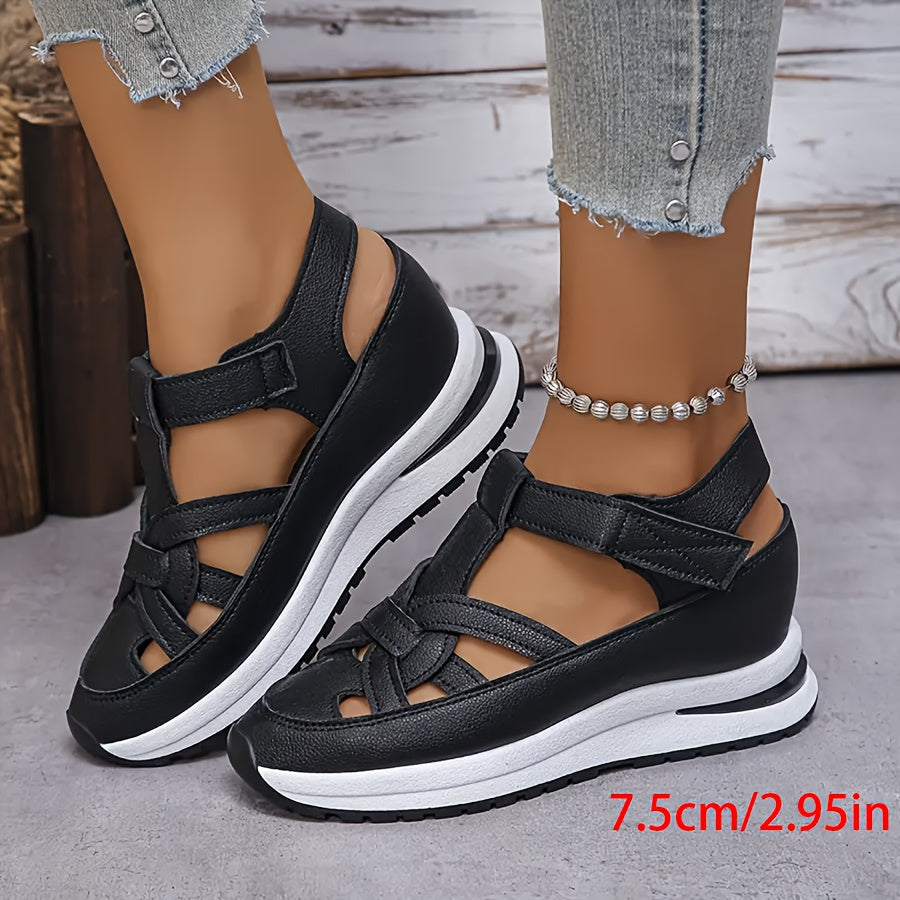 Women's Thick Sole Sandals Black Faux Cover Low Heel Outdoor Wear