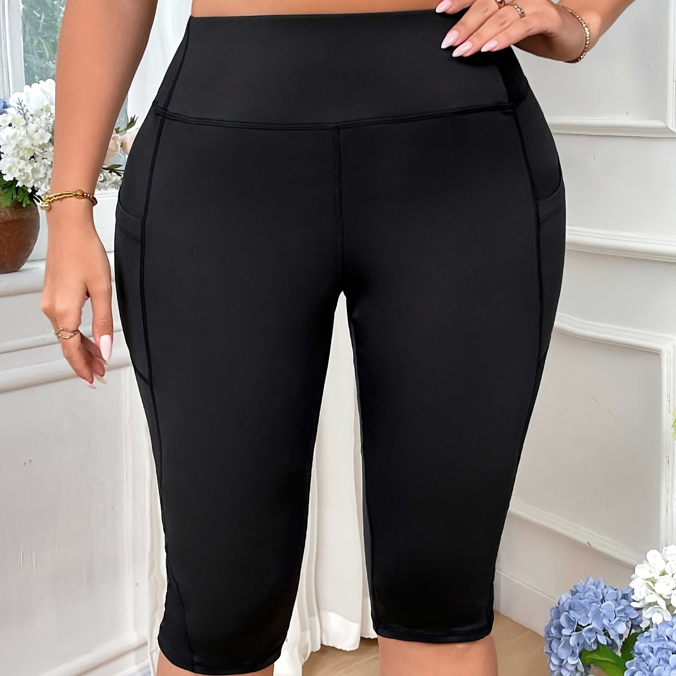 Women's High-Waist Stretchy Yoga Shorts with Mesh Pockets Capri Sportswear