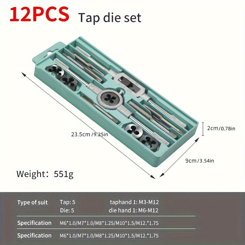 Hand Tap and Die Set 12/20/40 Pieces for M3-M12 Screw Threads