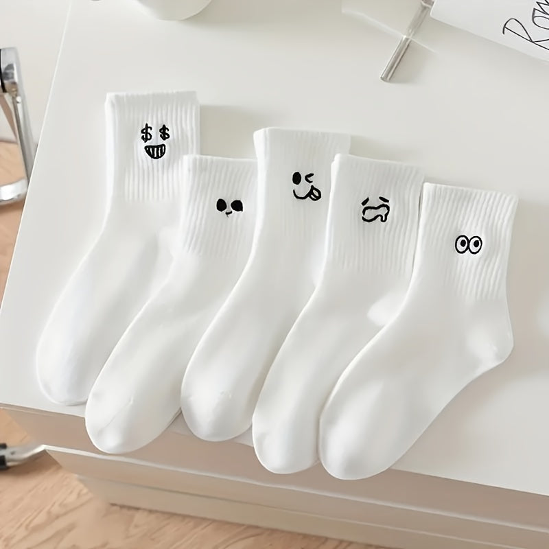 Women's Mid-Calf Socks 5 Pairs Cartoon Knit Polyester Spandex Japan Style