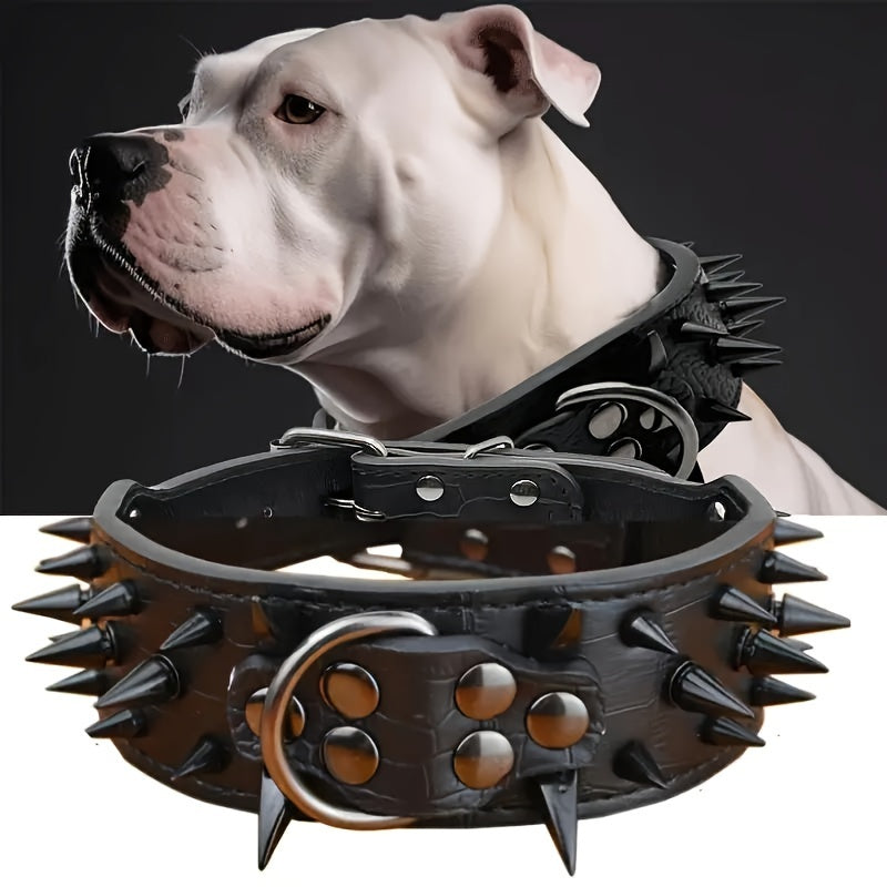 Leather Dog Collar for Medium to Large Dogs with Spiked Studs Heavy Duty Sturdy Buckle