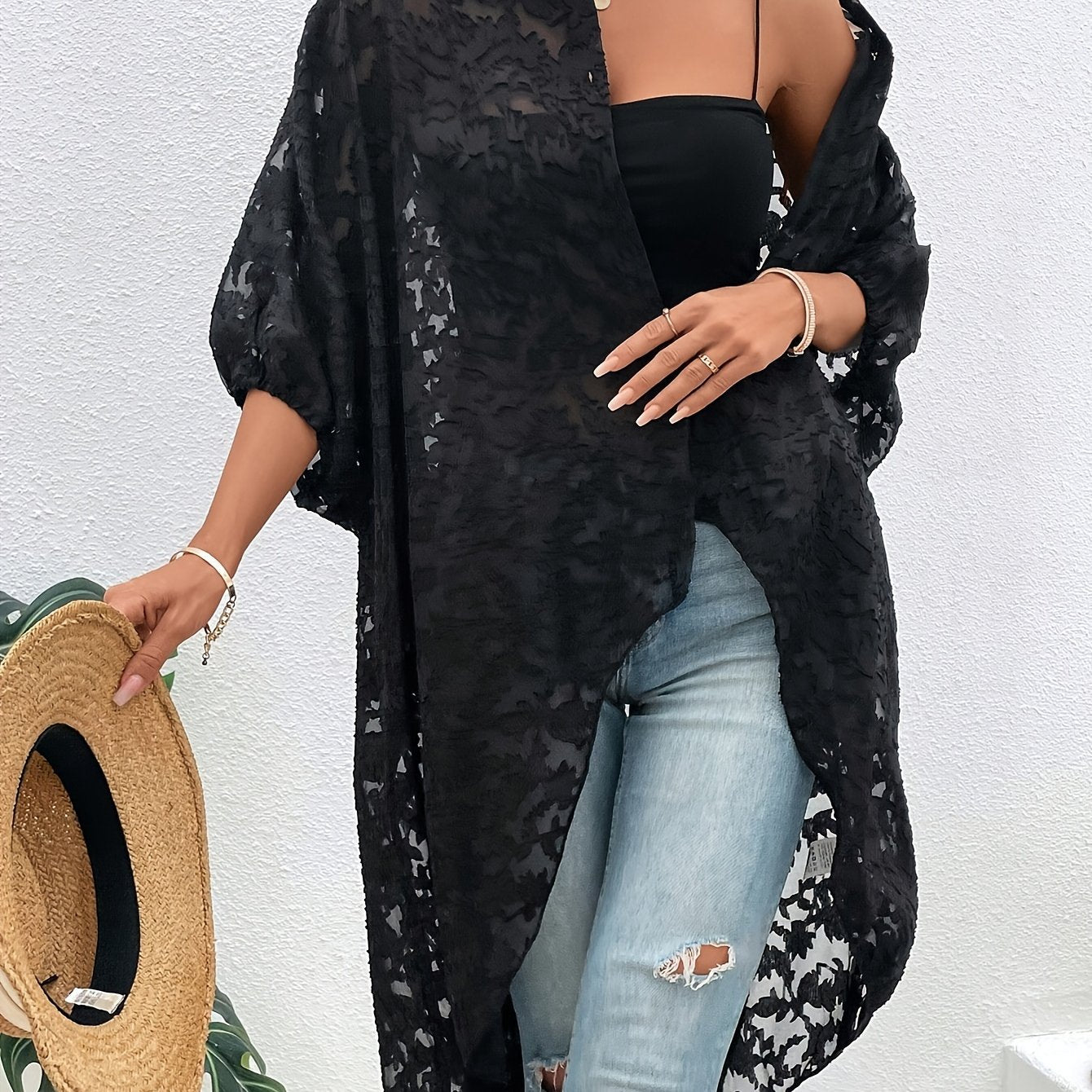 Women's Plus Size Batwing Sleeve Button Front Shirt High Low Hem Spring Summer