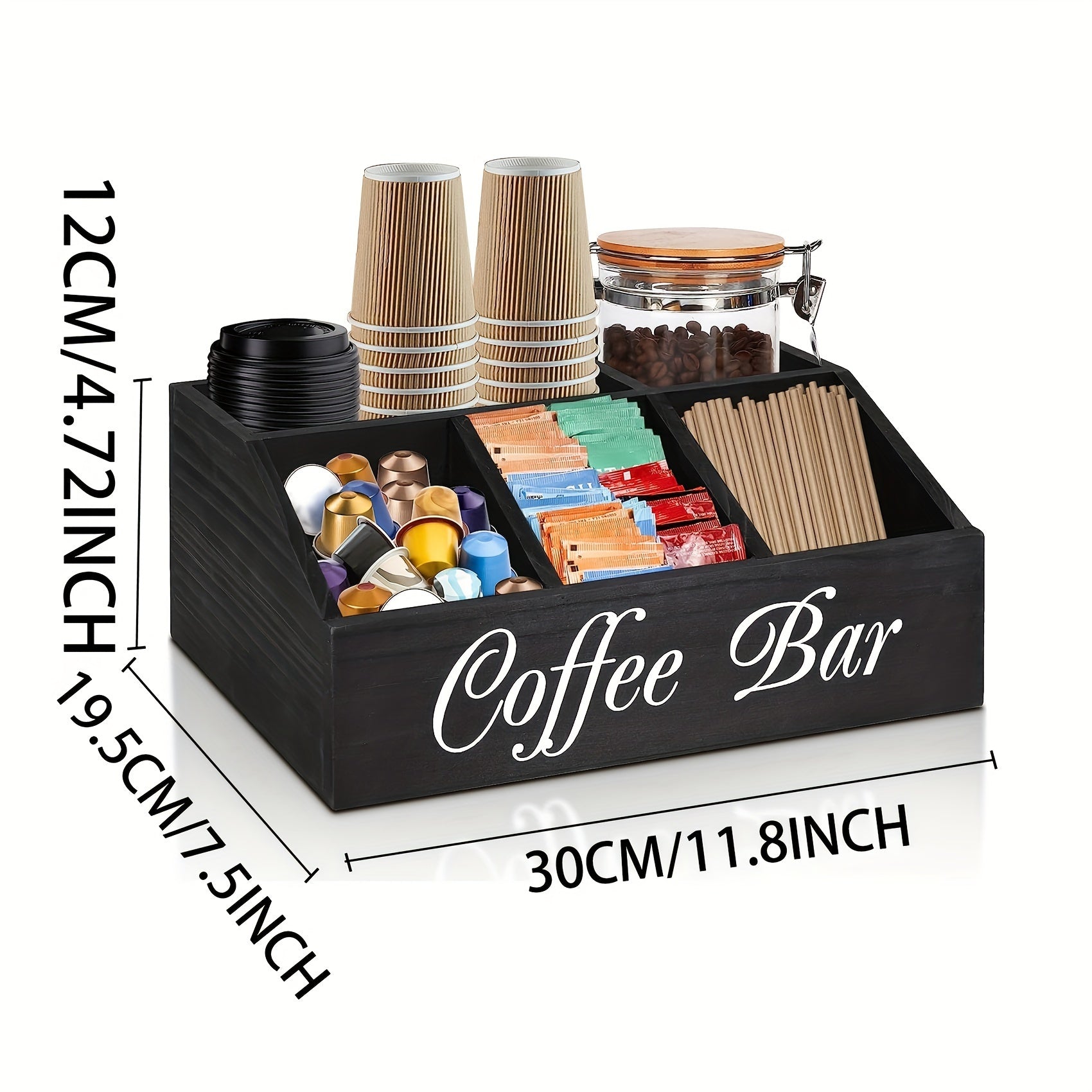 Wooden Coffee Station Organizer Tray with Condiment Holder and Pod Storage