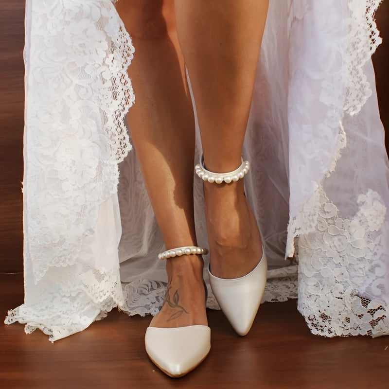 Women's Flat Shoes Pointed Toe Pearl Strap Comfortable Stylish