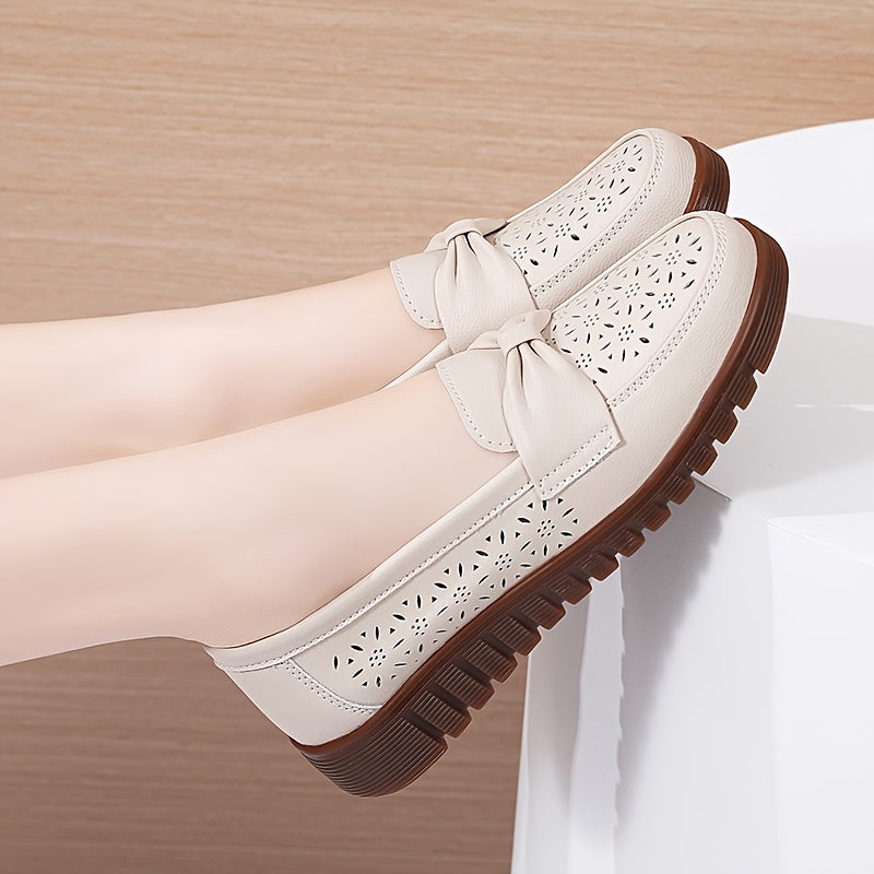 Ladies' Bow Shaped Loafers Flat Bottom Hollowed Out Casual Shoes