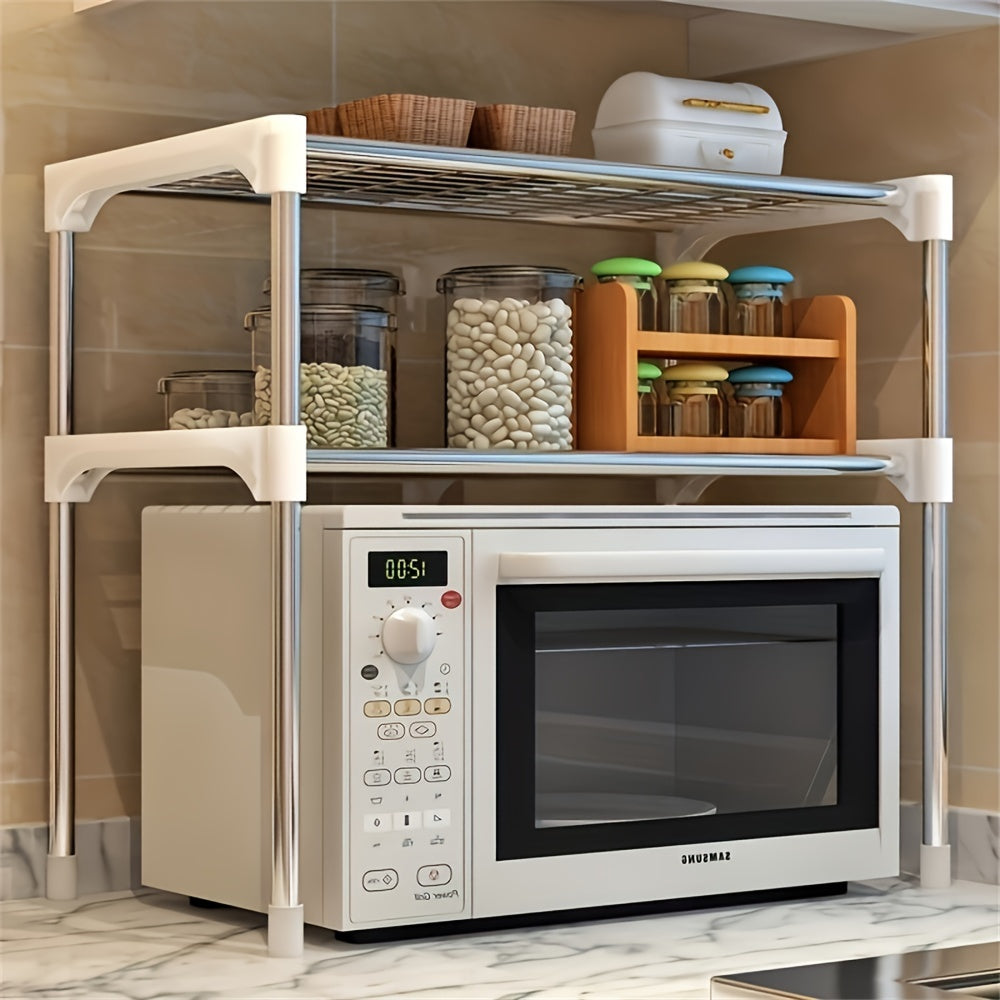 Sturdy Adjustable Microwave Stand with Storage and Utensil Holder