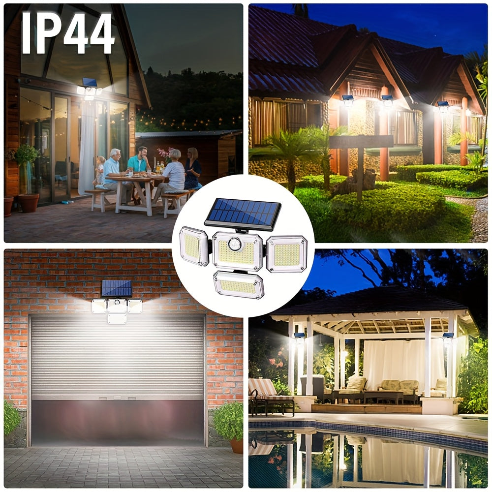 Solar-Powered Outdoor Light with 333 LEDs Motion Sensor Remote Control 4-Head Patio Yard Garage Porch