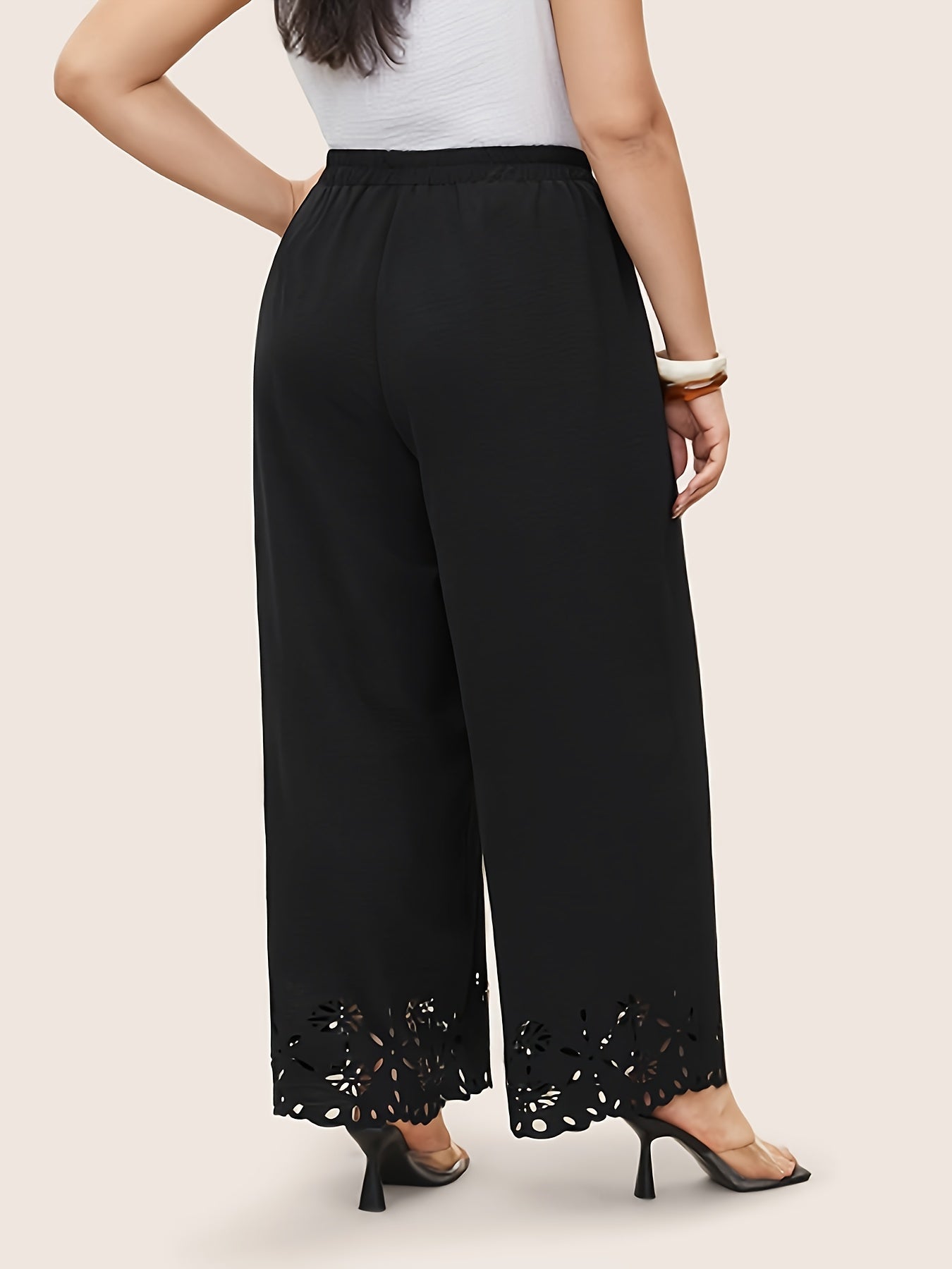 Women's Plus Size Olive Green Wide Leg Pants with Pockets and Elastic Waist