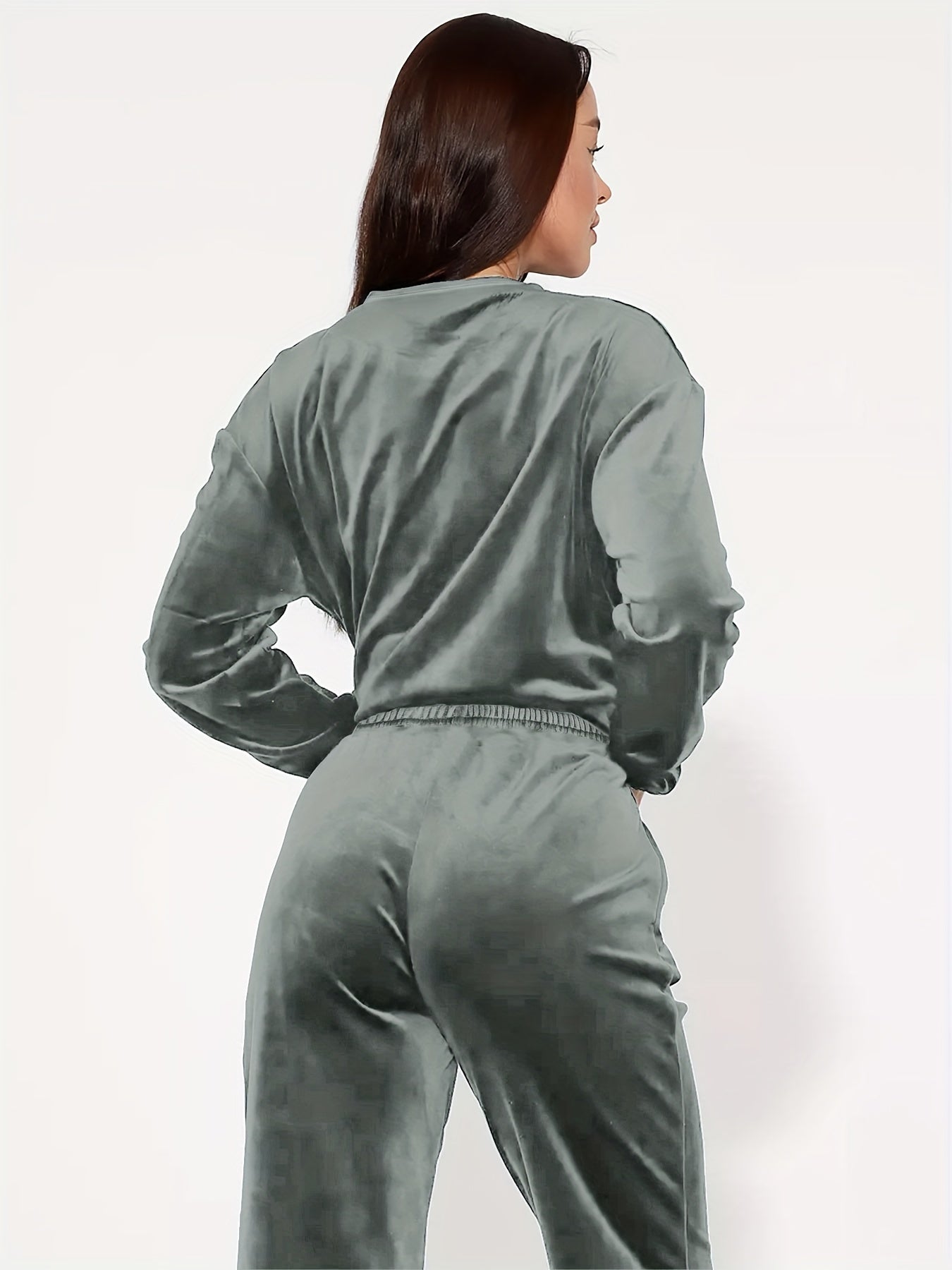 Women's Gold Velvet Two-Piece Suit with Long Sleeves and Trousers