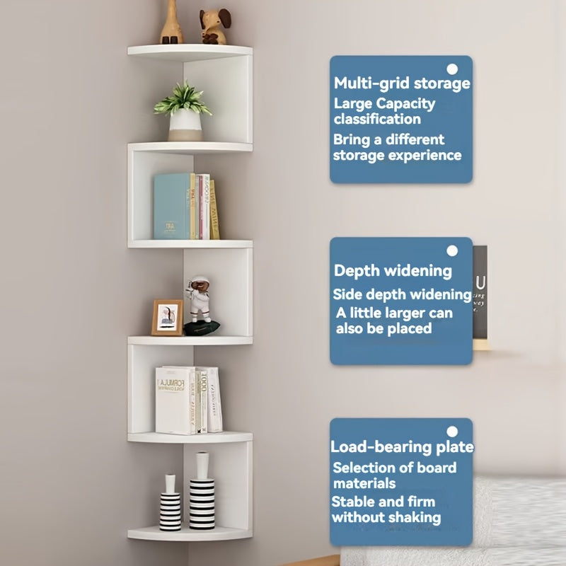 Modern PVC 5-Tier Corner Wall Shelf for Living Room Book Organization