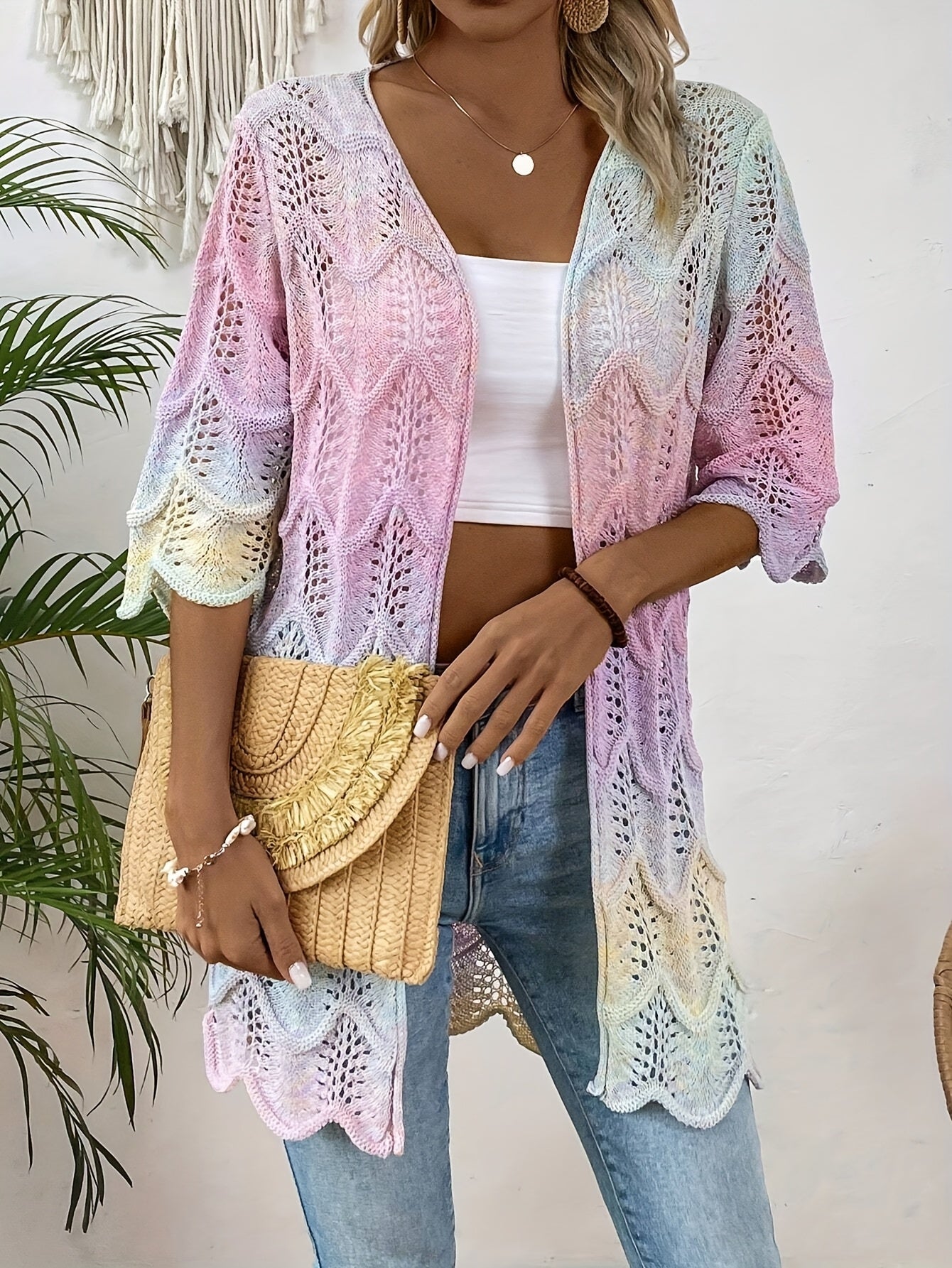 Plus-Size Women's Gradient Lace Beach Cover-Up Sleeveless Summer Boho Chic