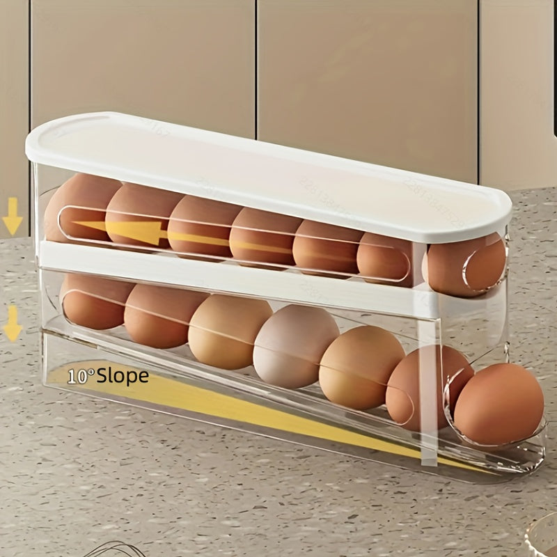 Double-Layer Transparent Automatic Egg Holder for Refrigerator Door Storage