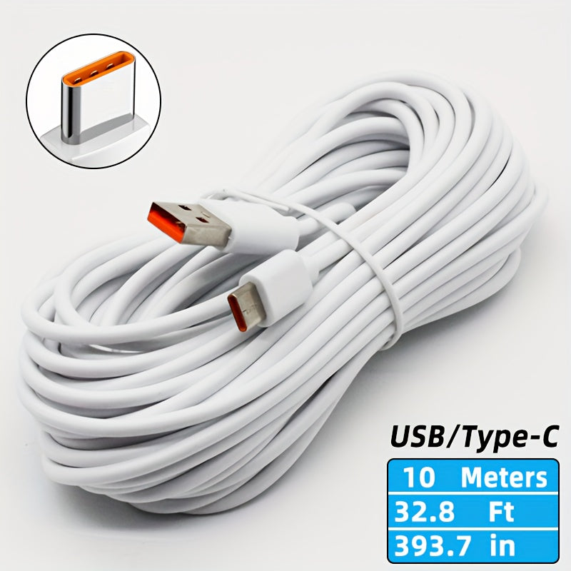 Cable de carga USB Tipo-C 243.84cm Blanco con acentos naranjas compatible con carga rápida