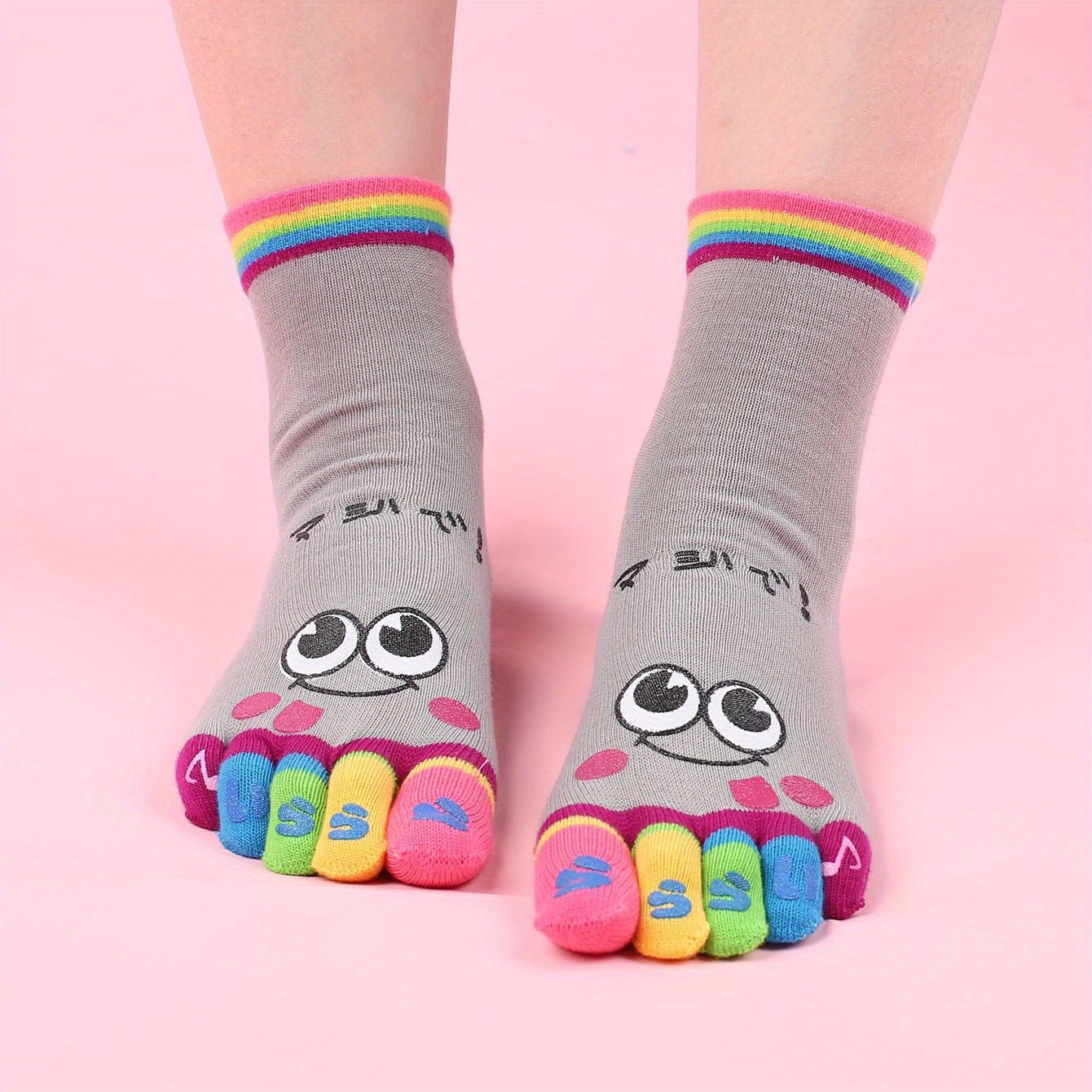 Women’s Cartoon Print Toe Socks for Running and Athletic Activities