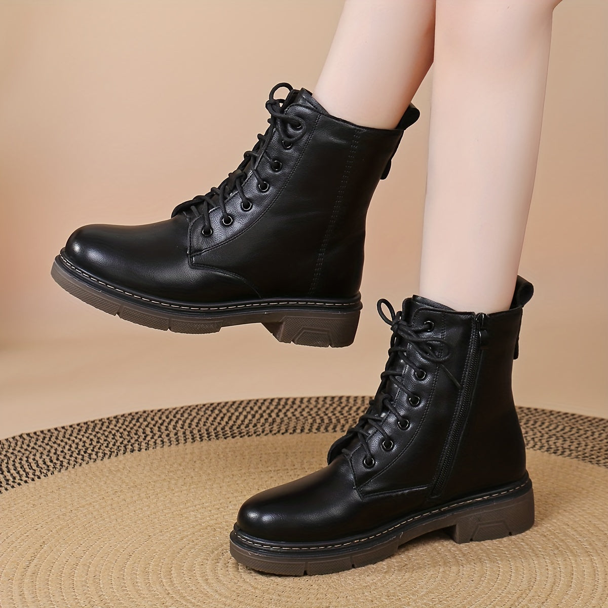 Women's Combat Boots Rubber Sole Anti-Slip Padded Stitching