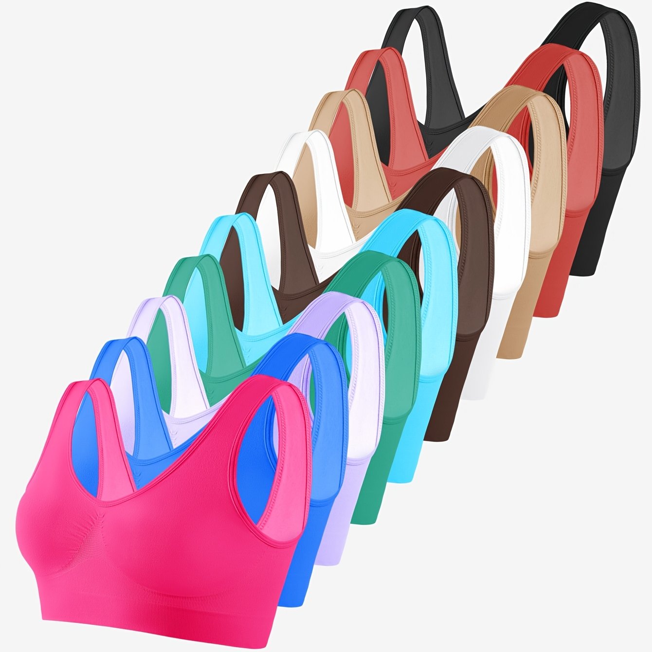 10-Pack Women's Seamless High-Elasticity Bras and Breathable Sleep Tank Tops U-Back Style