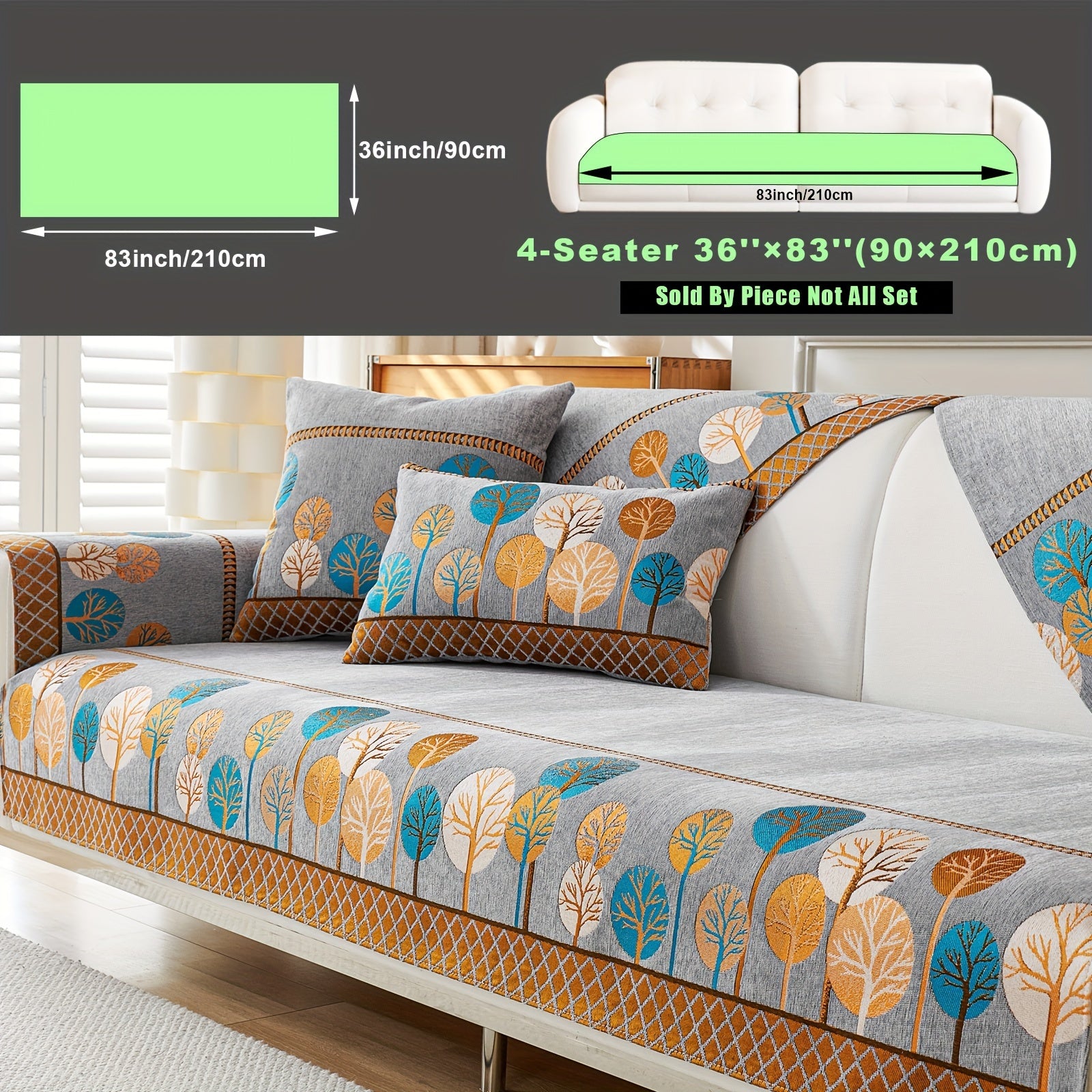 Bohemian Style Sofa Cover with Moonlight Forest Tree Pattern Non-Slip Machine Washable for Single to Quadruple Seat Sofas