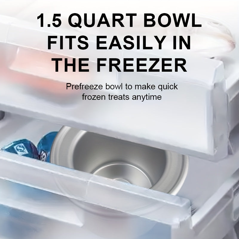 Mikser uchun muzqaymoq tayyorlagich, ko‘k, muzqaymoq, sorbet, gelato bilan mos keladi, stakanlar, qoshiq, retseptlar bilan