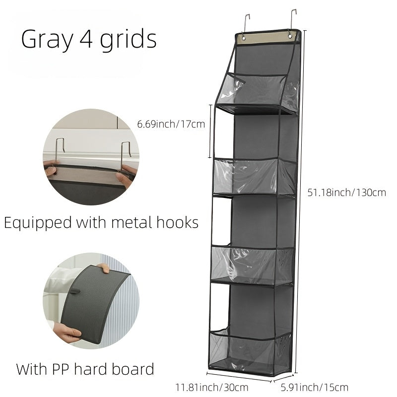 Eshik usti saqlash tashkilotchisi, 4 ta savat bilan, kosmetika, o'yinchoqlar va boshqalar uchun, oq, pushti, kulrang