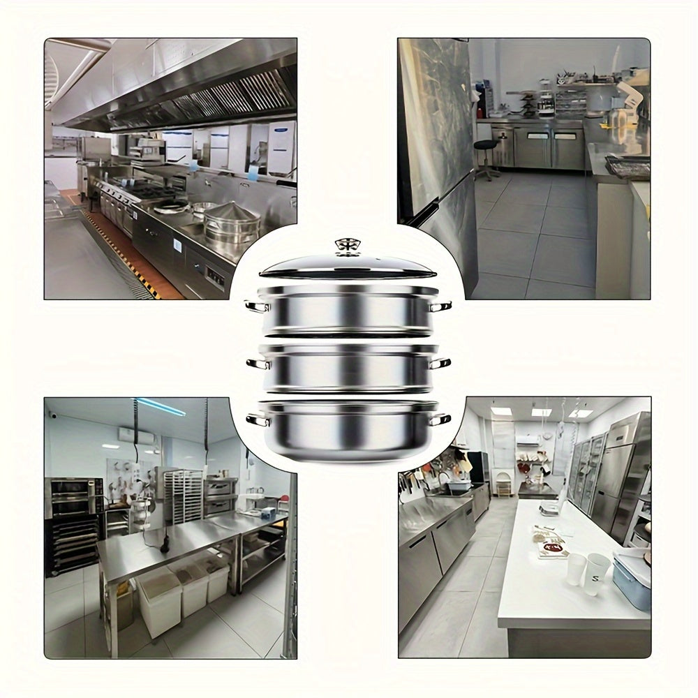 Stainless Steel Soup Steamer with Multiple Layers in Silver