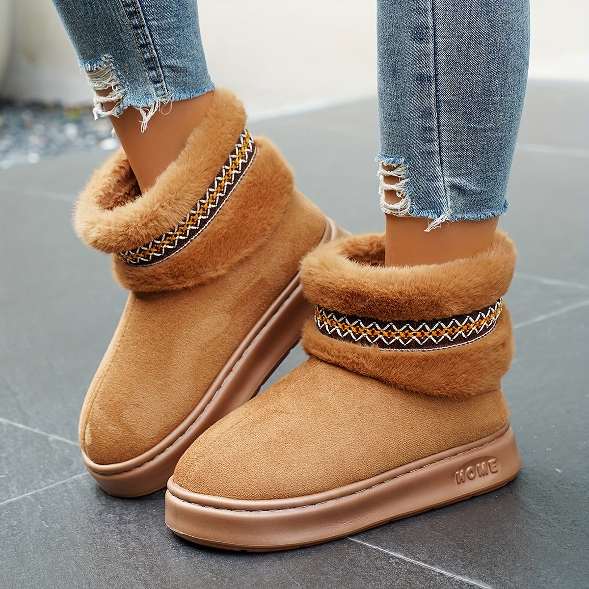 Women's Autumn Winter Solid Color Plush House Slippers Anti-Slip Comfort