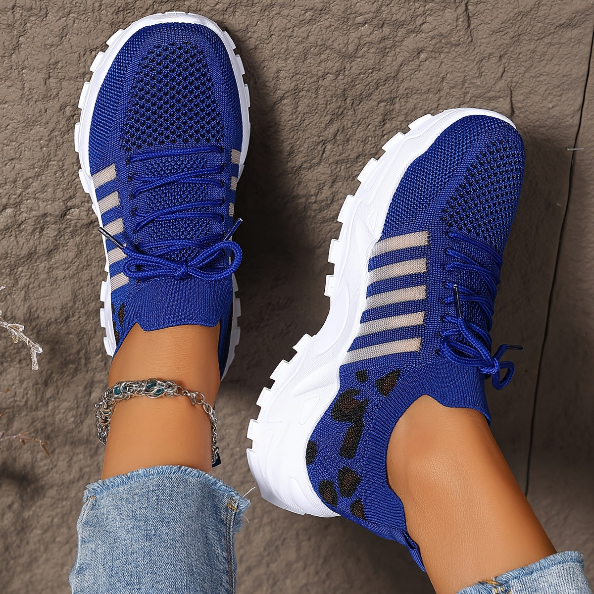 Zapatillas atléticas transpirables con estampado de leopardo para mujer, ideales para correr y hacer ejercicio