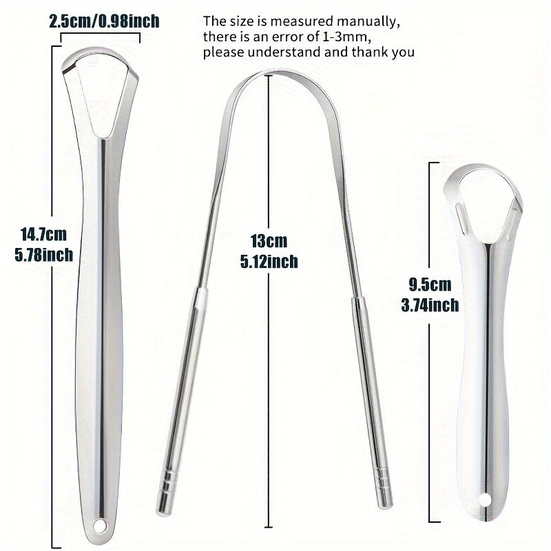 3Pcs Stainless Steel Tongue Scrapers, Dual-Sided Oral Care Tools