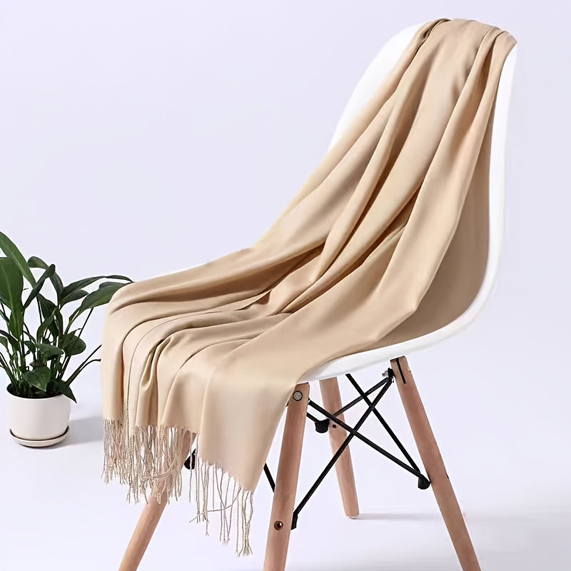 Bufanda de borla de color sólido para mujer, imitación cachemira, bufanda cálida