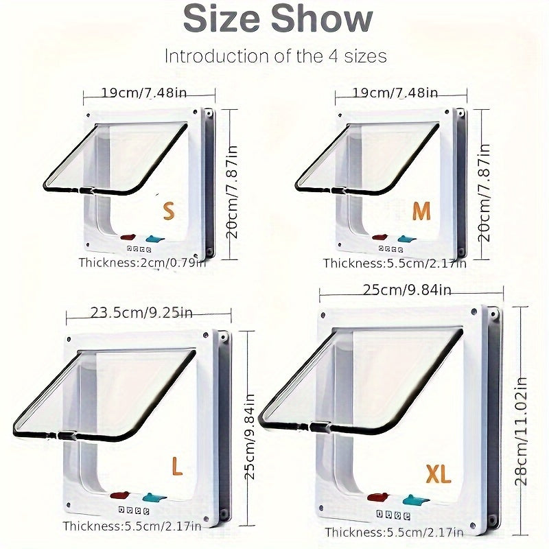 4-Way Lockable Clamshell Pet Door for Cats with Multiple Access Settings and Size Options