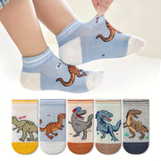 Calcetines de dinosaurio para niño, 5 pares, calcetines transpirables hasta el tobillo para niños, primavera y verano
