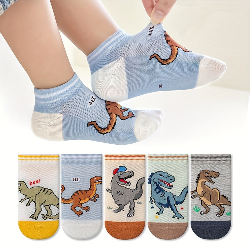 Calcetines de dinosaurio para niño, 5 pares, calcetines transpirables hasta el tobillo para niños, primavera y verano