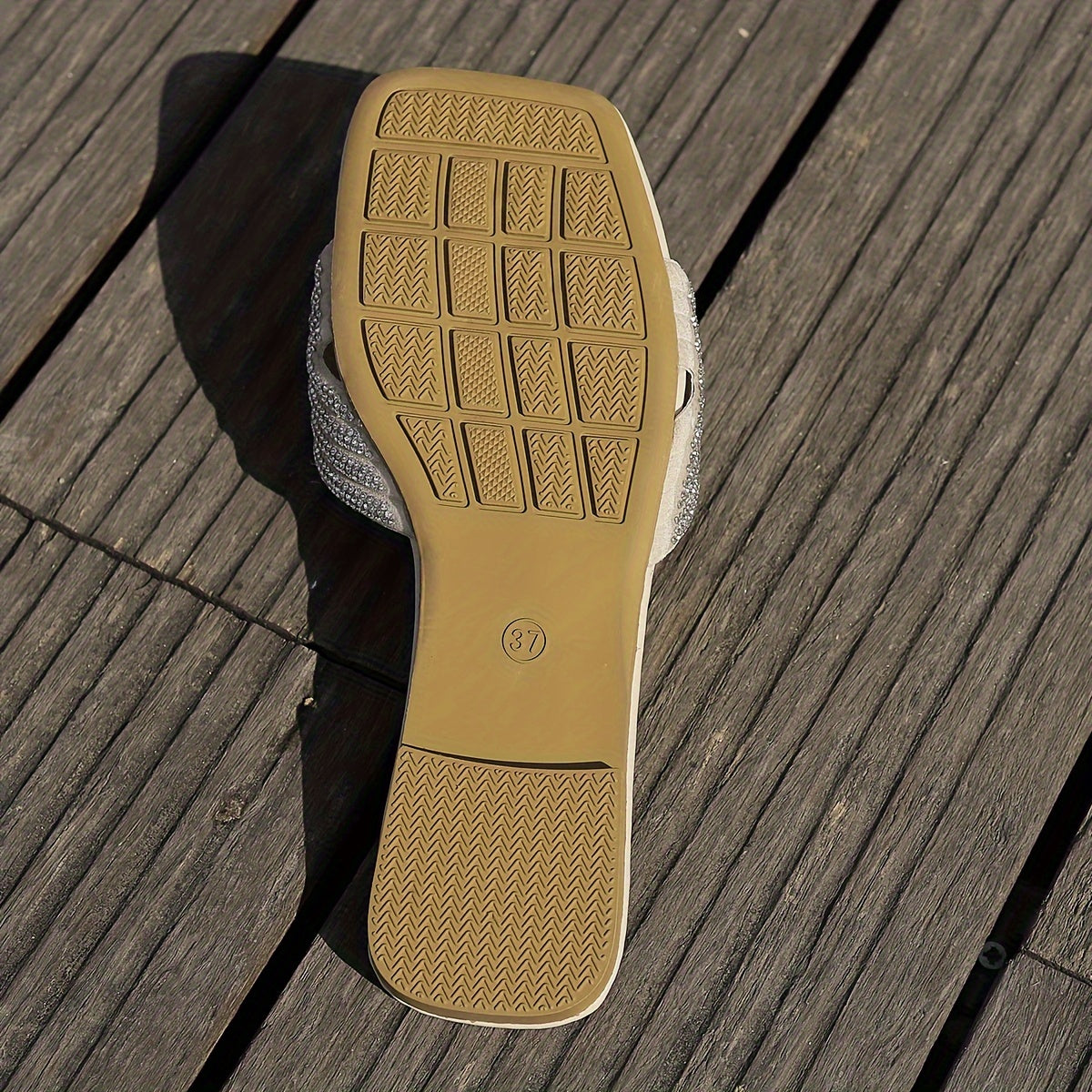 Women's Rhinestone-Embellished Flat Sandals Open-Toe Slip-On Casual Footwear