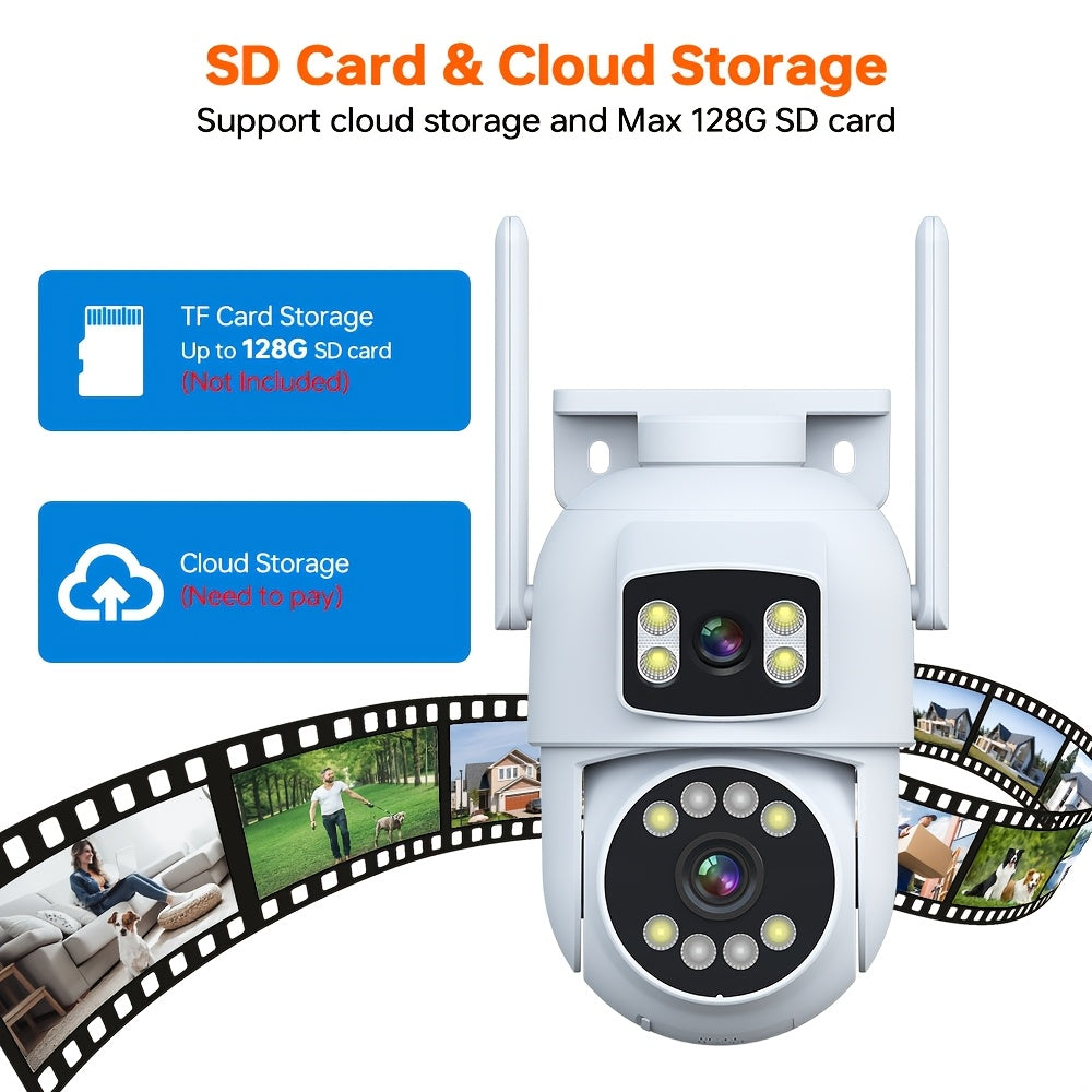 Wireless Security Camera 4MP Dual Lens 2K HD Pan-Tilt Auto Tracking Night Vision