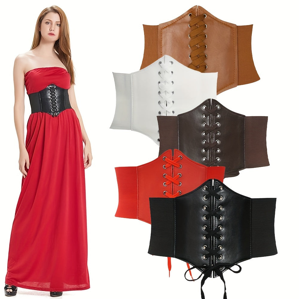 Women's Solid Color Elastic Waist Shaping Belt with Rivets for Casual and Party Wear