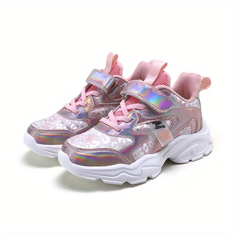 Girls' Casual Sports Shoes for Kids Lightweight Canvas Sneakers with Glitter and Cartoon Pattern