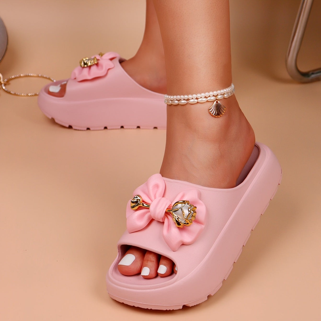 Women's Floral Bow Platform Sandals Slip-On Comfort Casul Shoes