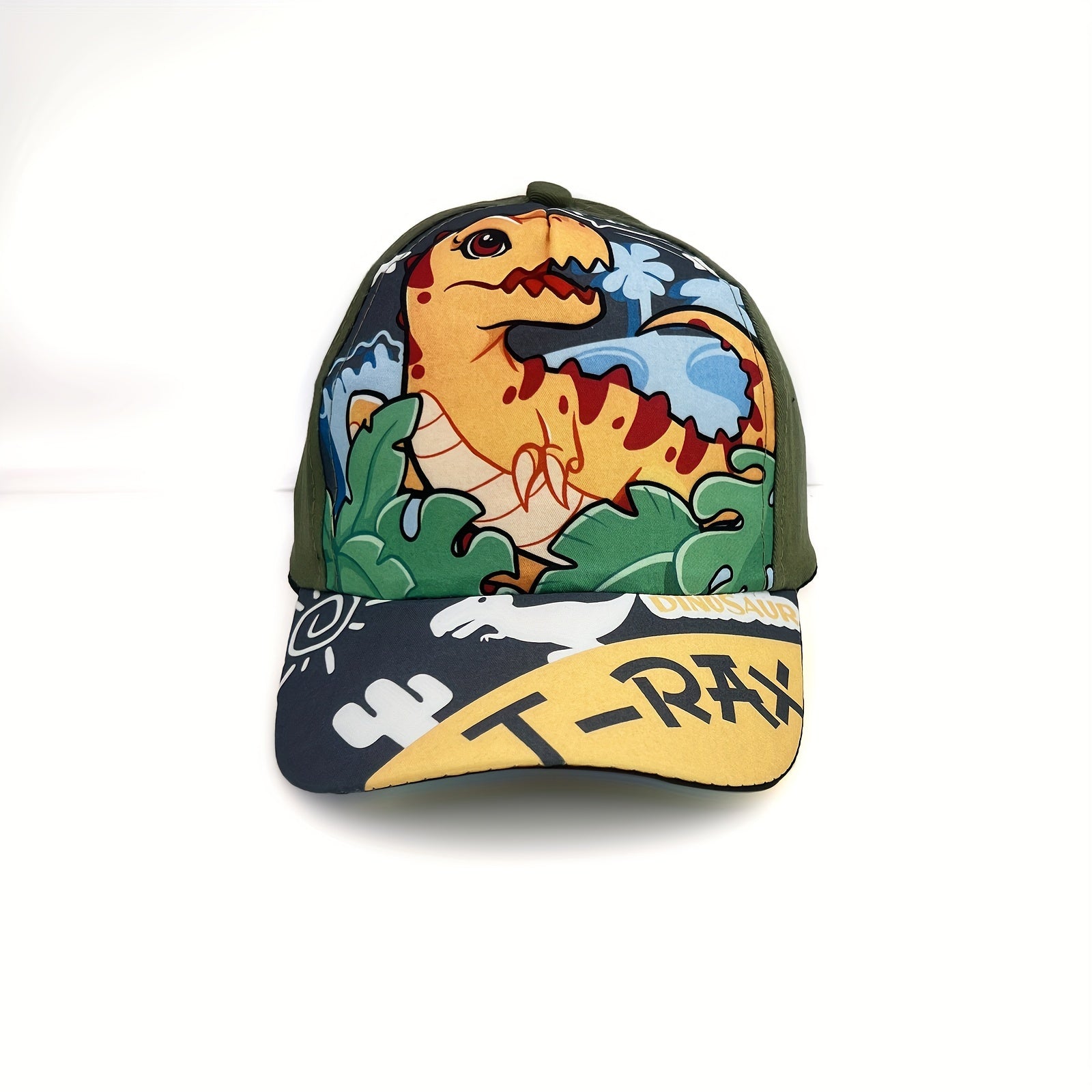 Kids Adjustable Cartoon Dinosaur Print Baseball Cap Lightweight All-Season Fitted for Boys and Girls