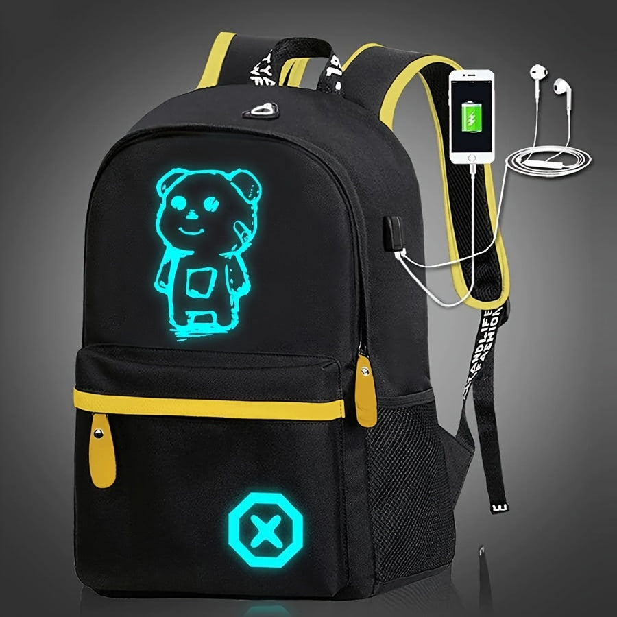 USB zaryadlash portiga ega, qorong'ida porlaydigan zamonaviy erkaklar ruksagi, kundalik ish yoki maktabda foydalanish uchun mukammal.