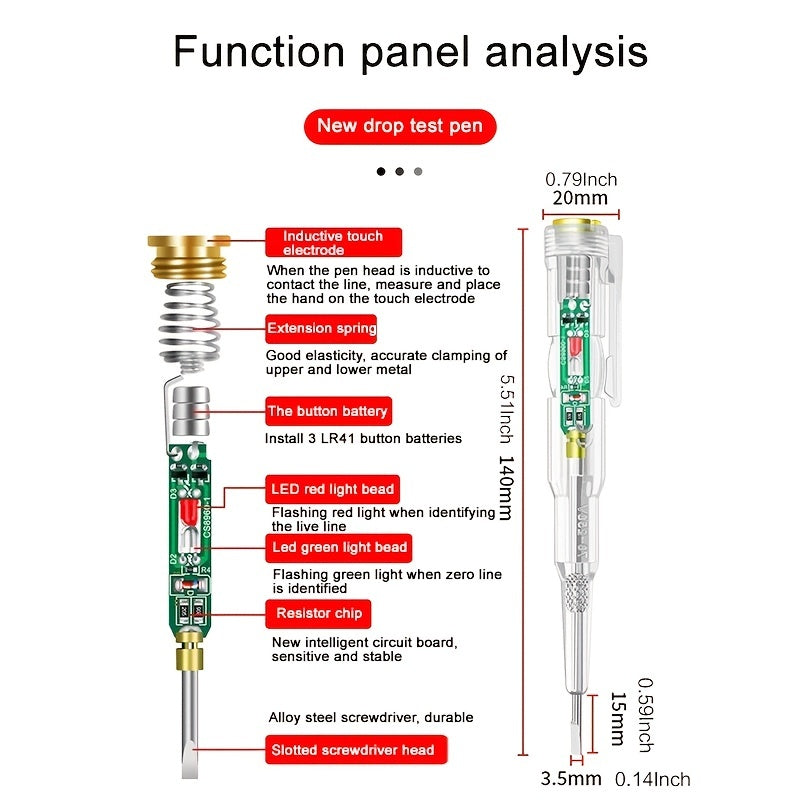 Electrical Test Pen Circuit Tester for Live and Disconnected Wires Red LED Indicator
